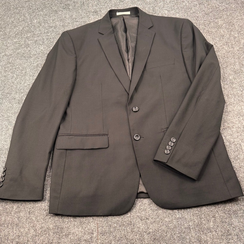 Vinci‎ Blazer Jacket 44S Two Button Notched Lapel Black Modern Formal Business